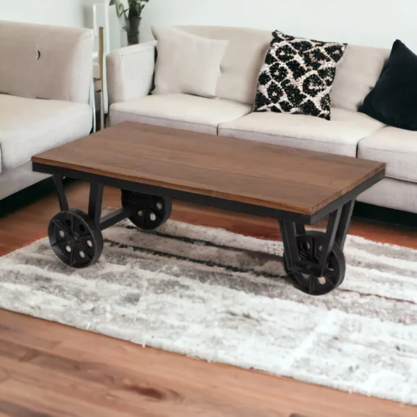 Teak Wood Cart Coffee Table 100x50 cm - Image 2