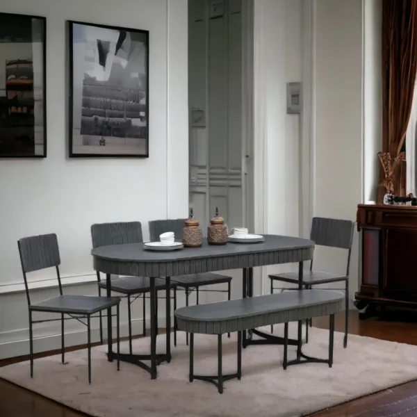 Oval Grey Dining Table Set with Bench - Image 1