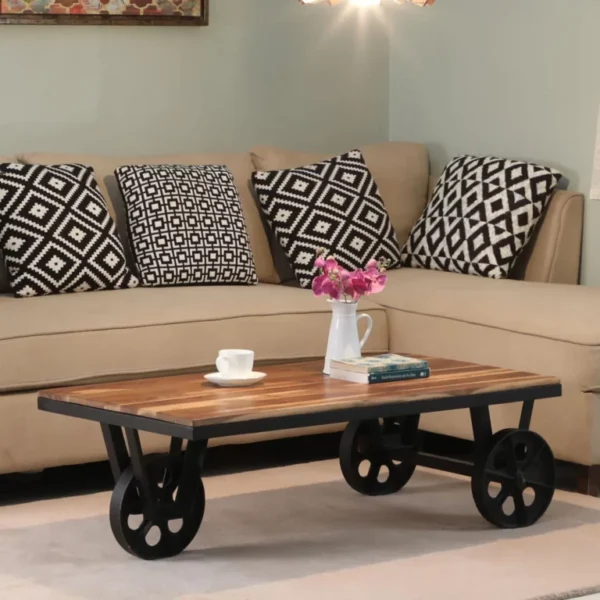 Teak Wood Cart Coffee Table - Image 2