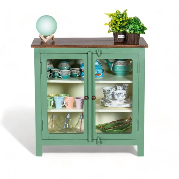 Madrid Crockery Cabinet with Glass Doors (Olive Green) - Image 10