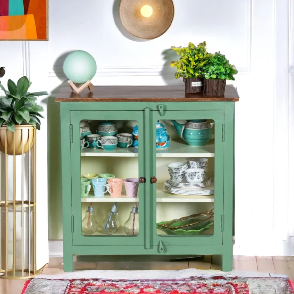 Madrid Crockery Cabinet with Glass Doors (Olive Green) - Image 4