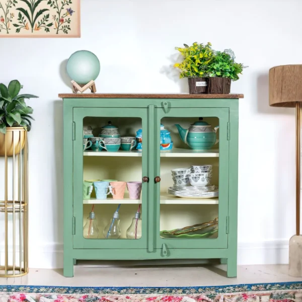 Madrid Crockery Cabinet with Glass Doors (Olive Green) - Image 2