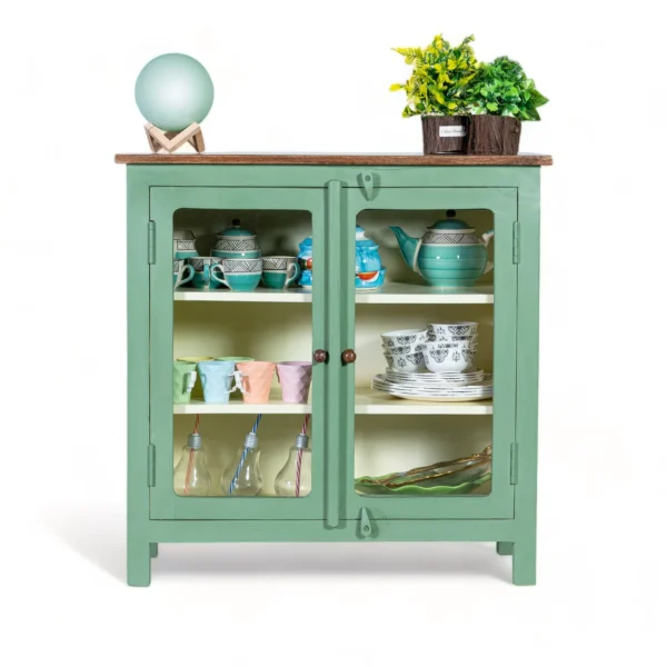 Madrid Crockery Cabinet with Glass Doors (Olive Green) - Image 7