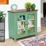 Madrid Crockery Cabinet with Glass Doors (Olive Green) - Image 3