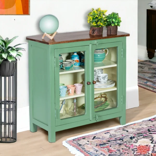 Madrid Crockery Cabinet with Glass Doors (Olive Green) - Image 3