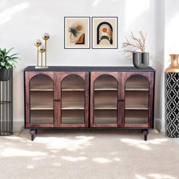 Luffy 4-Door Sideboard Cabinet with Line Glass - Image 3