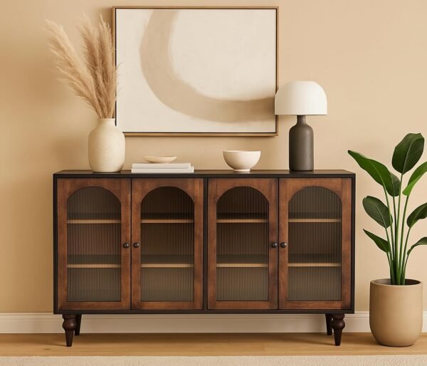 Luffy 4-Door Sideboard Cabinet with Line Glass - Image 2