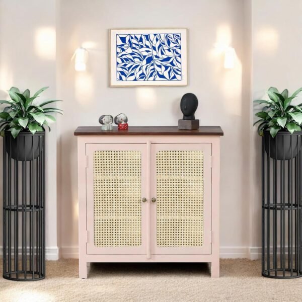 Madrid Crockery Cabinet with Cane Doors in Rossete Pink - Image 4