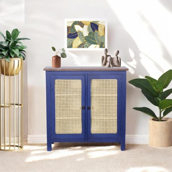 Madrid Crockery Cabinet with Cane Doors in Blue - Image 3