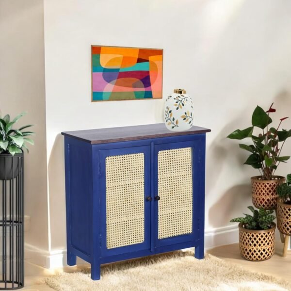 Madrid Crockery Cabinet with Cane Doors in Blue - Image 4