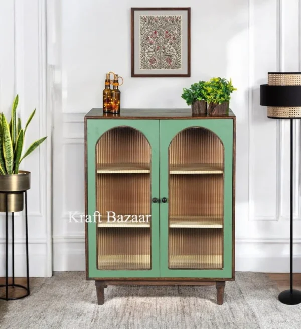 Luffy Sideboard in Olive Green and Fluted Glass - Image 4