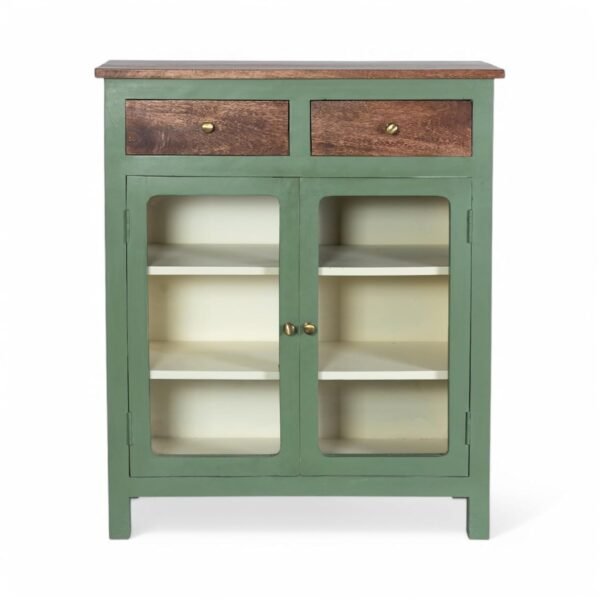 61wK1N5OqdL._SL1500_ Madrid 2 Drawers Crockery Cabinet Finish - Primeum Olive Green & Off White - Image 1