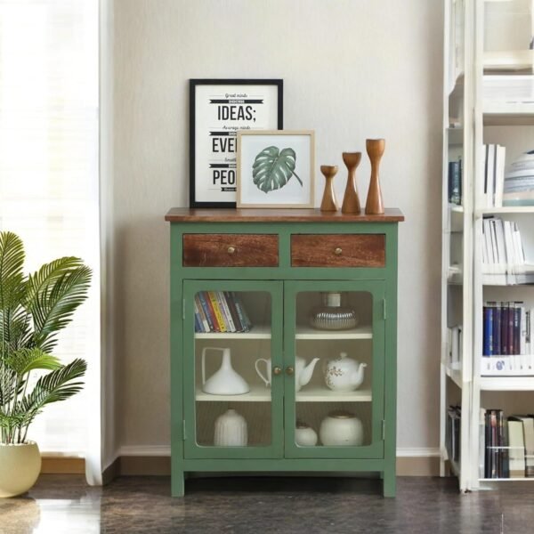 Madrid 2 Drawers Crockery Cabinet Finish - Primeum Olive Green & Off White - Image 3