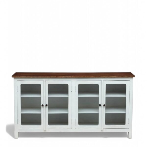 Madrid 4-Door Glass Sideboard, Finish-Premium White - Image 3