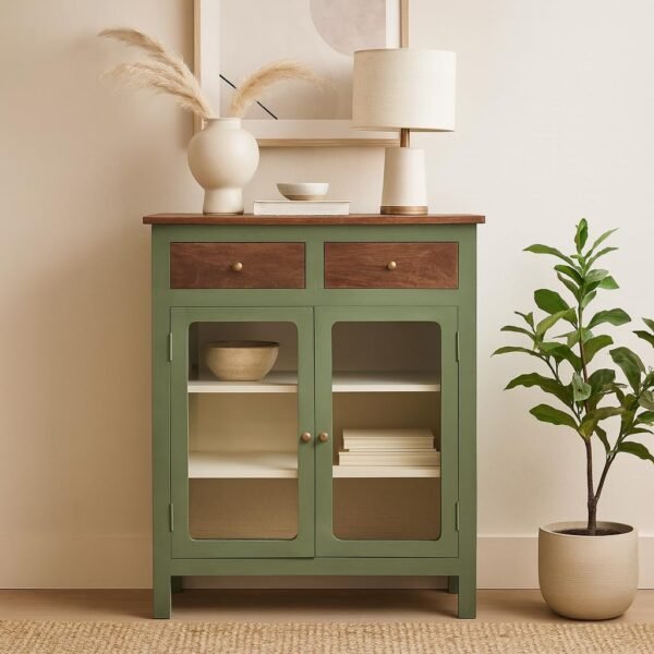 Madrid 2 Drawers Crockery Cabinet Finish - Primeum Olive Green & Off White - Image 2