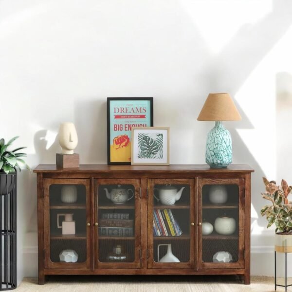 Madrid 4-Door Glass Sideboard Cabinet, Finish - Scratch Resistant Tubaq - Image 2