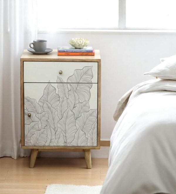 Ranthambore Bed Side Table, Finish-Natural and White - Image 2