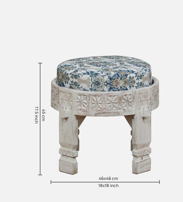 Udaipur Low Seating Stool Set of 2 (L) - White Distressed - Image 5