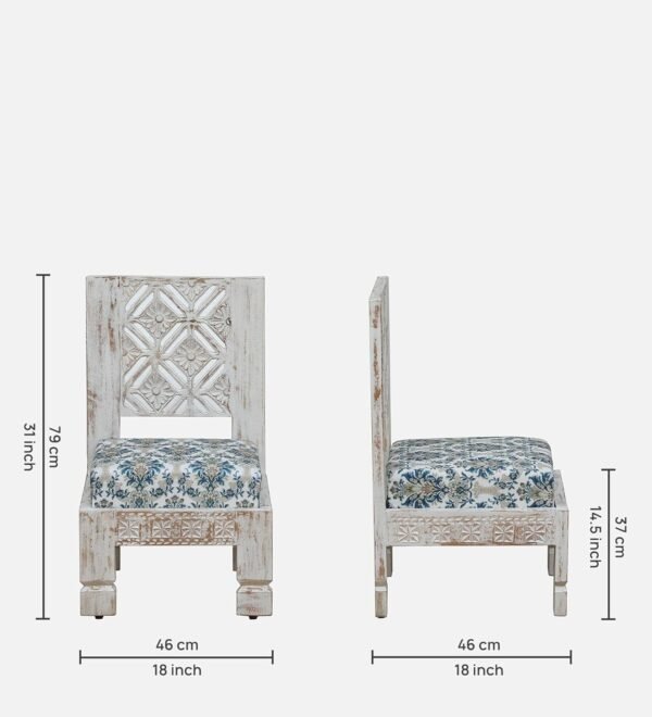 daipur Low Seating Chair Set of 2 ,Finish- Distressed White - Image 5