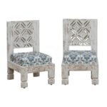 daipur Low Seating Chair Set of 2 ,Finish- Distressed White
