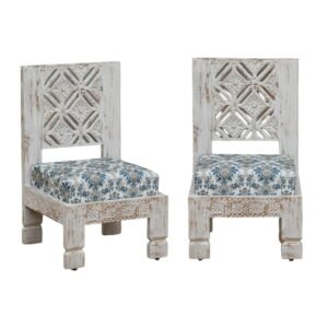 daipur Low Seating Chair Set of 2 ,Finish- Distressed White