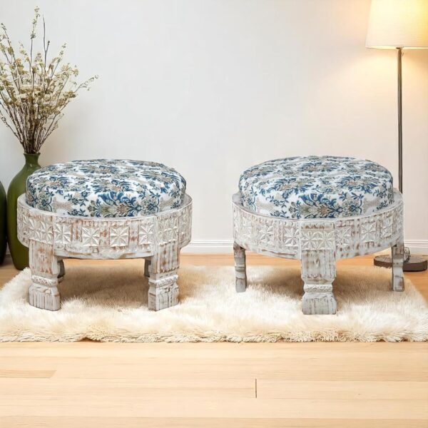Udaipur Ottoman Set of 2 (S) Finish- Distressed White - Image 2