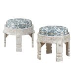 Udaipur Low Seating Stool Set of 2 (L) - White Distressed