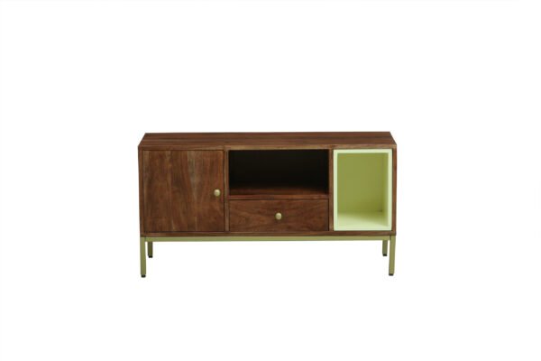 Kraft Bazaar Kalki Acacia Wood TV Unit 1 Drawer , Finish - Tubaq & Off-White - Image 3