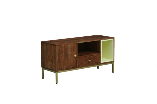 Kraft Bazaar Kalki Acacia Wood TV Unit 1 Drawer , Finish - Tubaq & Off-White - Image 4