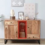 Kalki Acacia Wood TV Console with 2 Drwer ,Finish - Tubaq & Off White