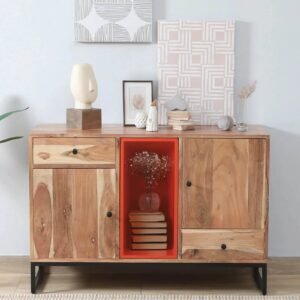 Kalki Acacia Wood TV Console with 2 Drwer ,Finish - Tubaq & Off White