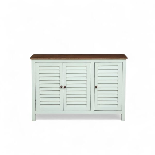Madrid 3 door cabinet , Finish -White with distressed edges & Tubaq Top - Image 4