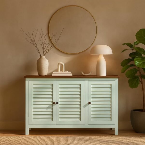 Madrid 3 door cabinet , Finish -White with distressed edges & Tubaq Top - Image 2