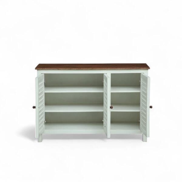 Madrid 3 door cabinet , Finish -White with distressed edges & Tubaq Top - Image 6