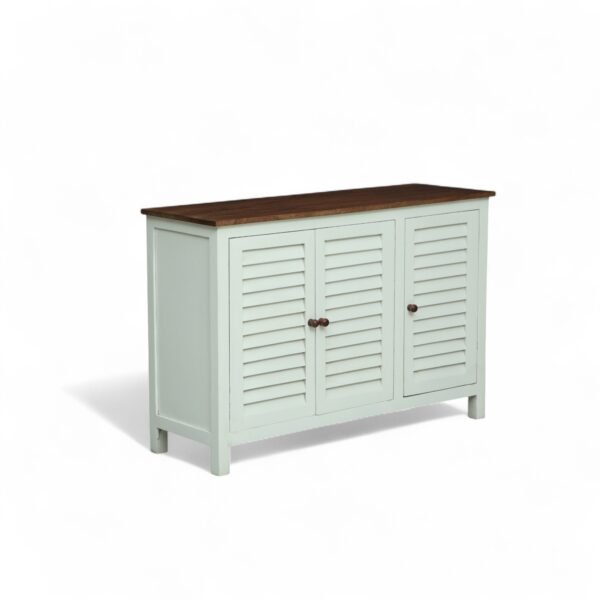 Madrid 3 door cabinet , Finish -White with distressed edges & Tubaq Top - Image 5