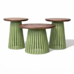 Orbit Solid Wood Round Coffee Table Set of 3 - Olive Green & Tubaq Brown