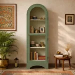 Arched Display Cabinet | Solid Wood Book & Display Cabinet with Storage - Olive Green & Off-White - Image 2