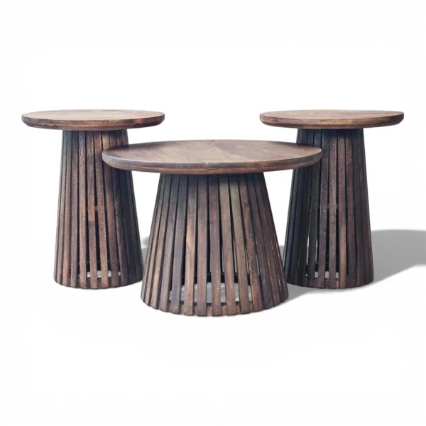 Orbit Solid Wood Coffee Table Set of 3 - Tubaq Brown - Image 4
