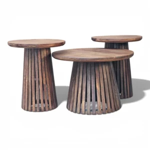 Orbit Solid Wood Coffee Table Set of 3 - Tubaq Brown