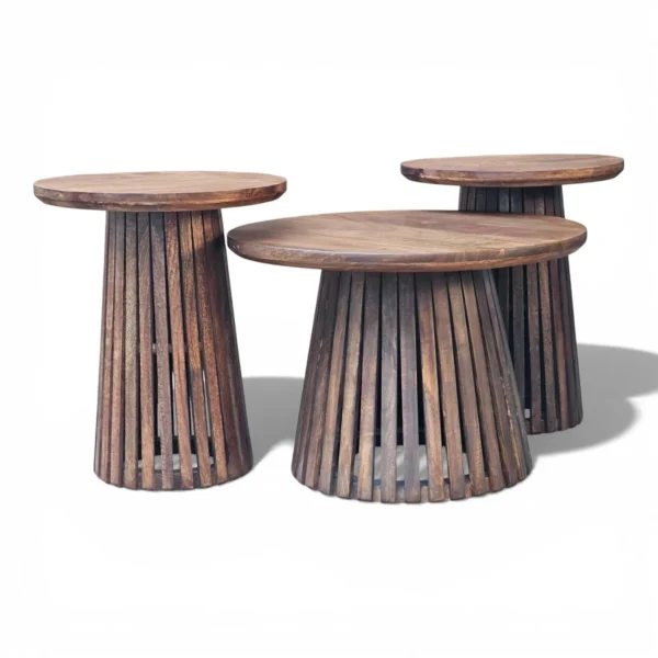 Orbit Solid Wood Coffee Table Set of 3 - Tubaq Brown - Image 1