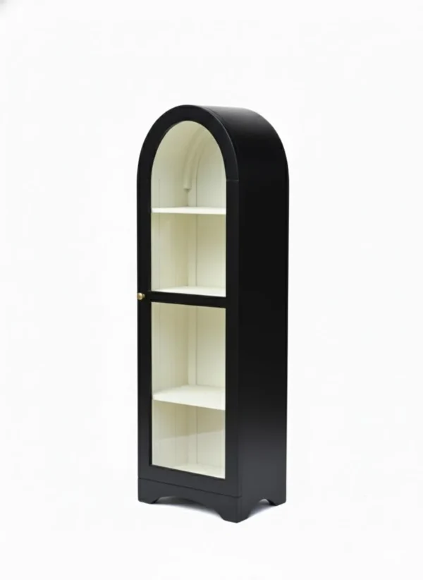 Arched Crockery Cabinet | Solid Wood Bar Cabinet - Panther Black - Image 4