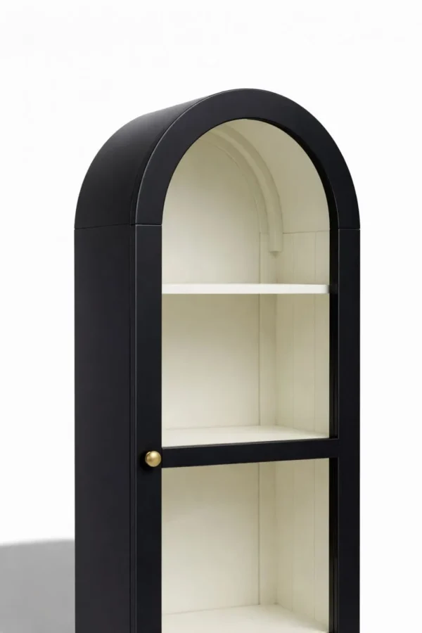 Arched Crockery Cabinet | Solid Wood Bar Cabinet - Panther Black - Image 5