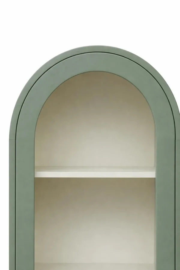 Arched Display Cabinet | Solid Wood Book & Display Cabinet with Storage - Olive Green & Off-White - Image 5