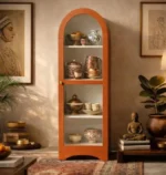 Arched Display Cabinet | Glass Door Cabinet - Vibrant Burnt Orange - Image 2