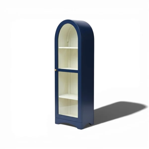 Arched Display Cabinet | Glass Door Cabinet - Royal Blue & Off-White - Image 3