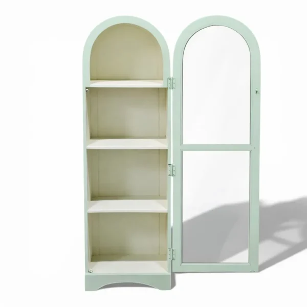 Arched Crockery Cabinet | Solid Wood Bar Cabinet - Sage Green - Image 5