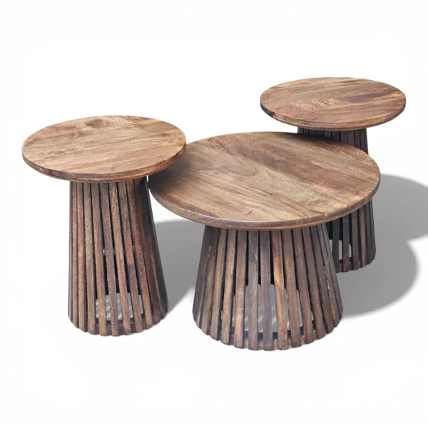 Orbit Solid Wood Coffee Table Set of 3 - Tubaq Brown - Image 7