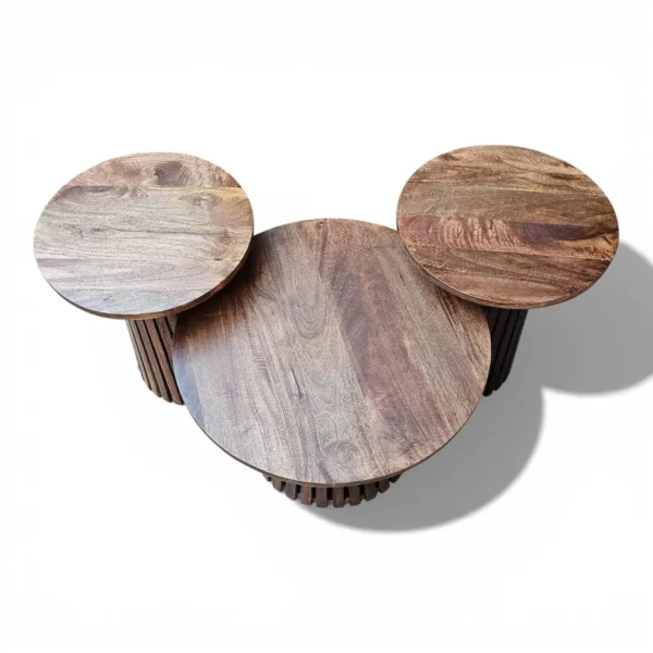 Orbit Solid Wood Coffee Table Set of 3 - Tubaq Brown - Image 3