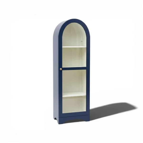 Arched Display Cabinet | Glass Door Cabinet - Royal Blue & Off-White - Image 5