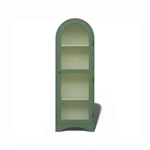 Arched Display Cabinet | Solid Wood Book & Display Cabinet with Storage - Olive Green & Off-White